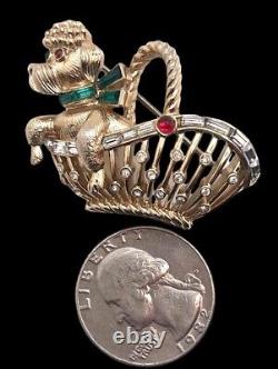 Alfred Philippe Paris In The Spring Invisibly Set Poodle Dog In Basket Brooch