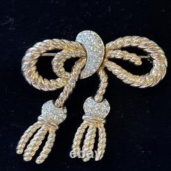 Alfred Philippe Pat Pend Crown Trifari Rope Pave Bow Brooch Pre-1955 articulated