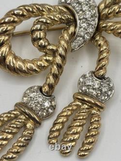 Alfred Philippe Pat Pend Crown Trifari Rope Pave Bow Brooch Pre-1955 articulated