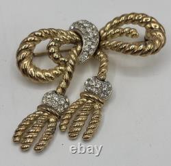 Alfred Philippe Pat Pend Crown Trifari Rope Pave Bow Brooch Pre-1955 articulated