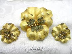 Alfred Philippe Rare Crown Trifari Pansy Rhinestone Brooch Pin Clip Earrings