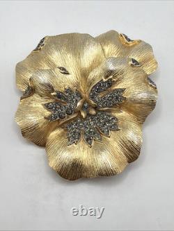 Alfred Philippe Rare Crown Trifari Pansy Rhinestone Brooch Pin Clip Earrings