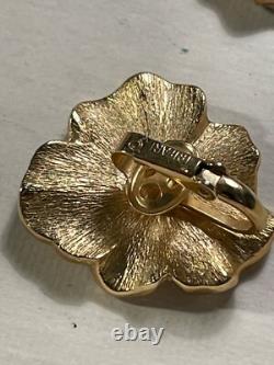 Alfred Philippe Rare Crown Trifari Pansy Rhinestone Brooch Pin Clip Earrings