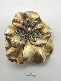 Alfred Philippe Rare Crown Trifari Pansy Rhinestone Brooch Pin Clip Earrings