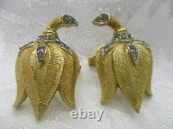 Alfred Philippe Rare Crown Trifari Tulip Rhinestone Brooch Pin Clip Earrings