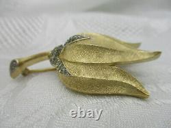 Alfred Philippe Rare Crown Trifari Tulip Rhinestone Brooch Pin Clip Earrings