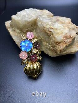 Alfred Philippe TRIFARI FRUIT SALAD Rhinestones Pink Blue Floral Bouquet BROOCH