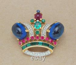 Alfred Philippe TRIFARI Large Jeweled RS Jelly Belly Crown Coronation Brooch Pin