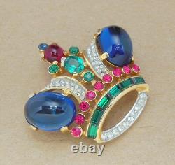 Alfred Philippe TRIFARI Large Jeweled RS Jelly Belly Crown Coronation Brooch Pin