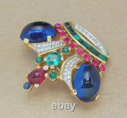 Alfred Philippe TRIFARI Large Jeweled RS Jelly Belly Crown Coronation Brooch Pin