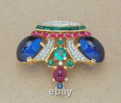 Alfred Philippe TRIFARI Large Jeweled RS Jelly Belly Crown Coronation Brooch Pin