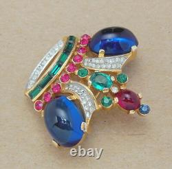 Alfred Philippe TRIFARI Large Jeweled RS Jelly Belly Crown Coronation Brooch Pin