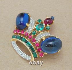 Alfred Philippe TRIFARI Large Jeweled RS Jelly Belly Crown Coronation Brooch Pin