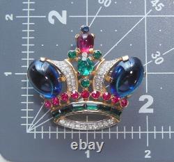 Alfred Philippe TRIFARI Large Jeweled RS Jelly Belly Crown Coronation Brooch Pin