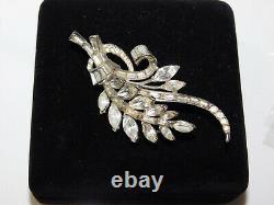 Alfred Philippe TRIFARI Rhinestone Flower Spray Silver Vintage Brooch Pin Cb 18