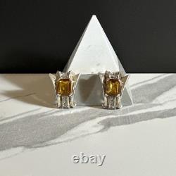 Alfred Philippe Trifari Crown Citrine Glass Sterling Silver Earrings