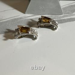 Alfred Philippe Trifari Crown Citrine Glass Sterling Silver Earrings