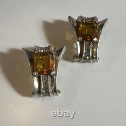 Alfred Philippe Trifari Crown Citrine Glass Sterling Silver Earrings