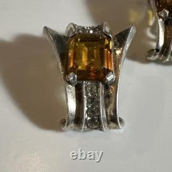 Alfred Philippe Trifari Crown Citrine Glass Sterling Silver Earrings