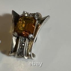Alfred Philippe Trifari Crown Citrine Glass Sterling Silver Earrings