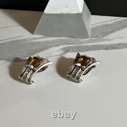Alfred Philippe Trifari Crown Citrine Glass Sterling Silver Earrings