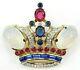 Alfred Philippe Trifari Crown Moonstone Cabochon Red Blue Rhinestone Brooch, Pin