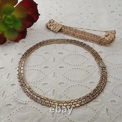 Alfred Philippe Trifari Honeycomb Rhinestone Star Gold Tone Choker Bracelet Set