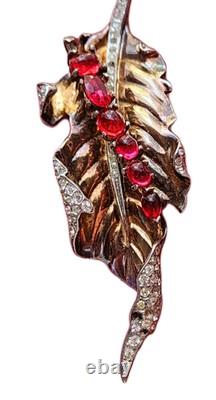 Alfred Philippe Trifari Rare 1942 Caterpillar Ruby Red Sterling Vermeil Fur Clip