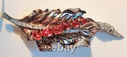 Alfred Philippe Trifari Rare 1942 Caterpillar Ruby Red Sterling Vermeil Fur Clip