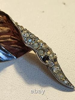 Alfred Philippe Trifari Rare 1942 Caterpillar Ruby Red Sterling Vermeil Fur Clip