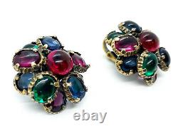 Alfred Philippe Trifari Renaissance Earrings, Couture Gripoix Poured Glass Look
