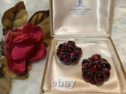 Alfred Philippe Trifari Renaissance Earrings, Couture Gripoix Poured Red Glass
