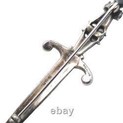 Alfred Philippe Trifari STERLING Silver Jeweled Sword Brooch Pin READ ME