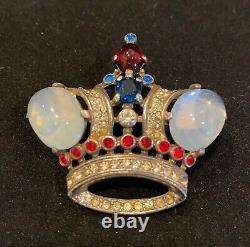 Alfred Philippe Trifari Sterling Silver Crown Brooch (with inlaid Rhinestones)