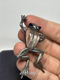 Alfred Philippe Trifari Sterling Silver Rhinestone Jelly Belly Frog Brooch