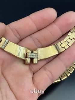 Alfred Philippe Trifari VTG Yellow Gold Tone Clear Rhinestone Necklace Signed