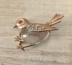 Alfred Philippe for Trifari Lucite Bird Brooch Red Eye Crystals Gold Tone RARE