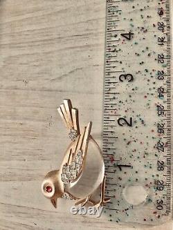 Alfred Philippe for Trifari Lucite Bird Brooch Red Eye Crystals Gold Tone RARE