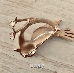 Alfred Philippe for Trifari Lucite Bird Brooch Red Eye Crystals Gold Tone RARE
