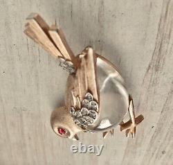 Alfred Philippe for Trifari Lucite Bird Brooch Red Eye Crystals Gold Tone RARE