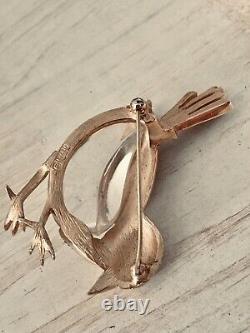 Alfred Philippe for Trifari Lucite Bird Brooch Red Eye Crystals Gold Tone RARE
