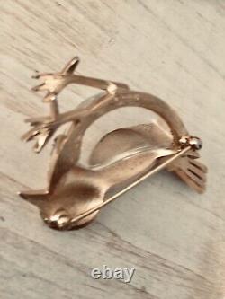 Alfred Philippe for Trifari Lucite Bird Brooch Red Eye Crystals Gold Tone RARE