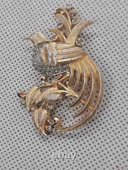 Alfred Philippe for crown Trifari bird on branch gold tone rhinestones brooch