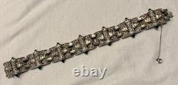 Antique Alfred Philippe KTF Trifari Green Cabochon & Rhinestone Bracelet 7.5