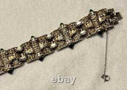 Antique Alfred Philippe KTF Trifari Green Cabochon & Rhinestone Bracelet 7.5