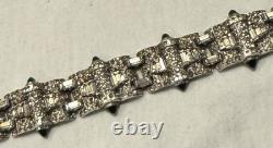 Antique Alfred Philippe KTF Trifari Green Cabochon & Rhinestone Bracelet 7.5
