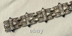 Antique Alfred Philippe KTF Trifari Green Cabochon & Rhinestone Bracelet 7.5