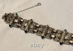 Antique Alfred Philippe KTF Trifari Green Cabochon & Rhinestone Bracelet 7.5