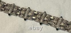 Antique Alfred Philippe KTF Trifari Green Cabochon & Rhinestone Bracelet 7.5