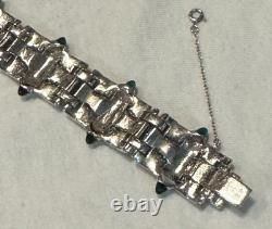 Antique Alfred Philippe KTF Trifari Green Cabochon & Rhinestone Bracelet 7.5